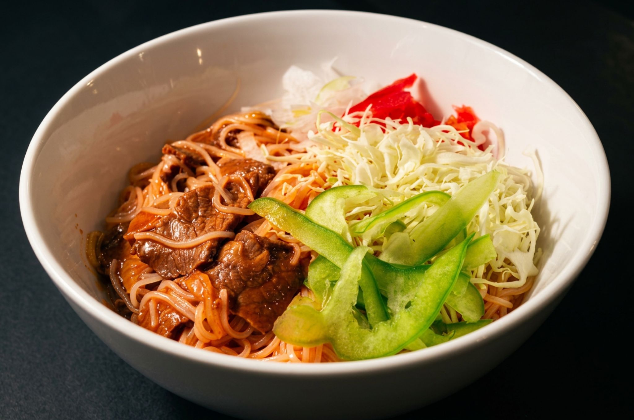 Beef mixed noodles at Hearth Bowl